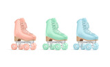 Blank colored roller skates with wheels mockup, half-turned view