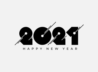  2021 Happy New Year logo text rounded and lines black color. 2021 number design template.