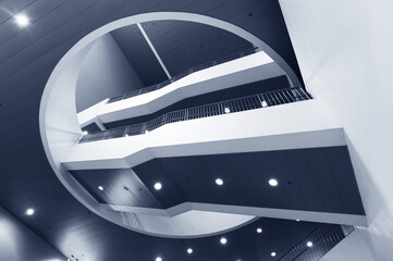 Poster - Interior view of modern stairway. Building abstract background