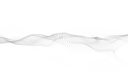Poster - abstract wave with moving dots. flow of particles. cyber technology illustration. 3d rendering