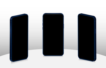 Aufkleber - Realistic mobile phones in different angles isolated, Perspective view cell gadget with empty screen for showing ui ux app design or website.