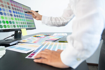 Poster - interior designer or creative graphic designer working on project architectural with colour samples 