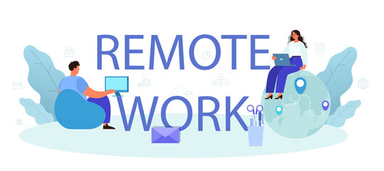 Aufkleber - Remote work typographic header. People working remotely