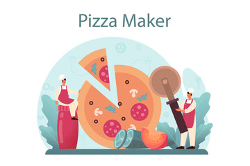 Wall Mural - pizzeria concept. chef cooking tasty delicious pizza. italian