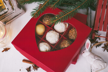 Handmade homemade sweets on a Christmas background. Cooking.