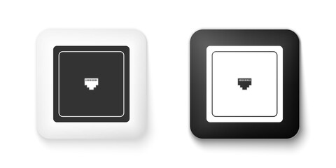 Poster - Black and white Ethernet socket sign. Network port - cable socket icon isolated on white background. LAN port icon. Local area connector icon. Square button. Vector.