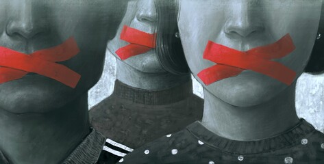 political art, concept idea of free speech freedom of expression and censored, surreal painting, por