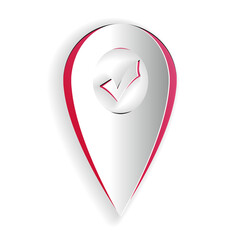 Fototapete - Paper cut Map pointer with check mark icon isolated on white background. Marker location sign. Tick symbol. For location maps. Sign for navigation. Paper art style. Vector.