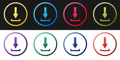 Fototapete - Set Download icon isolated on black and white background. Upload button. Load symbol. Arrow point to down. Vector.