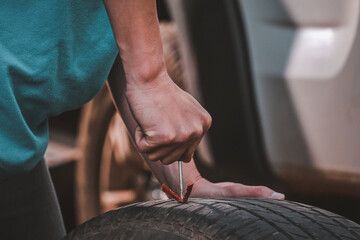 repair tires recap patch a tyre ,flat tire the tire is leaking from the nail can a tire be repaired 