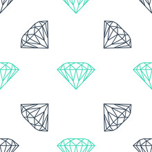Green Diamond Icon Isolated Seamless Pattern On White Background. Jewelry Symbol. Gem Stone. Vector.