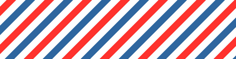 Barber colored liner background. Blue red vector pattern. Diagonal stripe pattern.

