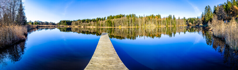 Wall Mural - old wooden jetty at a lake