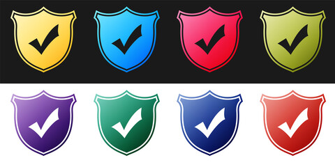Fototapete - Set Shield with check mark icon isolated on black and white background. Vector.