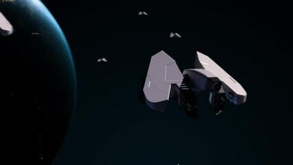 Wall Mural - many spaceships are approaching from space towards planet earth