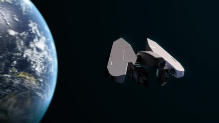 Wall Mural - a spaceship is approaching from space towards the planet earth