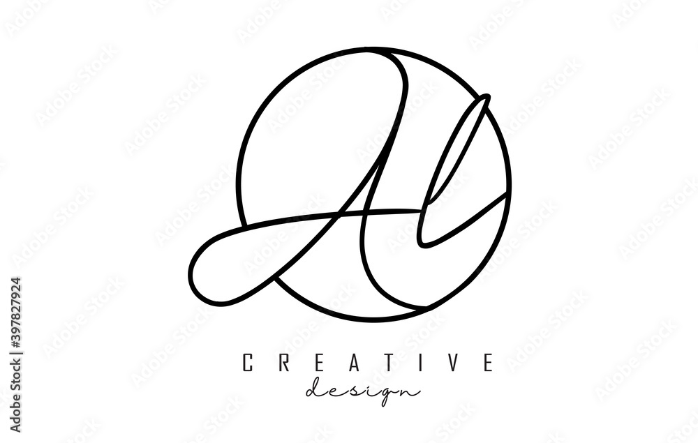 Handwriting letters AL A L logo design with simple circle vector ...