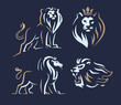 four lion logos with two color on dark background