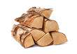 heap of birch firewood logs isolated on white background