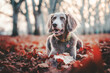 Weimaraner dog in autumn, Czech Republic