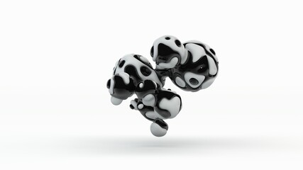 Poster - 3D rendering of liquid black and white shapes, drops in space, isolated on a white background. The idea of opposing light and darkness, good and evil, truth and lies. Philosophical symbolism