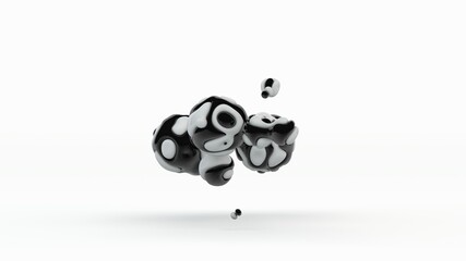 Poster - 3D rendering of liquid black and white shapes, drops in space, isolated on a white background. The idea of opposing light and darkness, good and evil, truth and lies. Philosophical symbolism