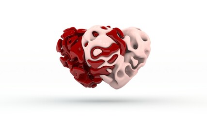Poster - 3D rendering of pink and red hearts, symbols of the Valentine's day. Two hearts of different structures, with curves and smooth lines, shapes. The idea of conformity and complementarity.