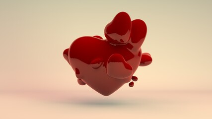 Poster - 3D rendering of a red heart from which small red hearts fly out. A symbol of Valentine's day, love and loyalty, the birth of happiness and harmony. Human values of the family.