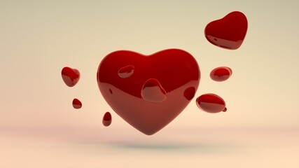 Poster - 3D rendering of a red heart from which small red hearts fly out. A symbol of Valentine's day, love and loyalty, the birth of happiness and harmony. Human values of the family.