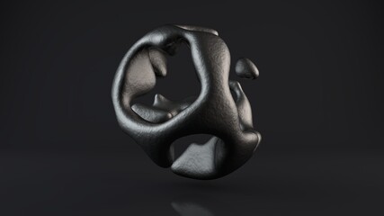 Poster - 3D rendering of smooth metal shapes on a black background with reflections. Smooth curves of silver, aluminum and platinum droplets form a futuristic sphere. 3D technologies, art of forms.