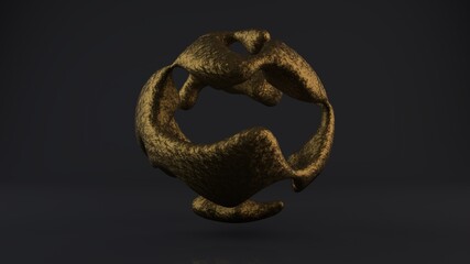 Poster - 3D rendering of smooth shapes on a black background with reflections. Smooth curves of drops of bronze and gold form a futuristic sphere. 3D technologies, art of forms. Liquid metal in zero gravity.