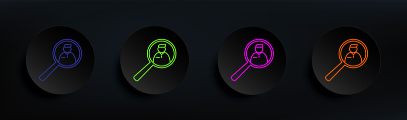 Poster - man and magnifier dark badge color set. Simple thin line, outline vector of interview icons for ui and ux, website or mobile application