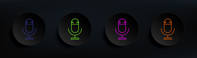 Poster - microphone dark badge color set. Simple thin line, outline vector of interview icons for ui and ux, website or mobile application