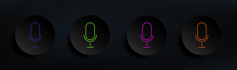 Poster - microphone dark badge color set. Simple thin line, outline vector of material icons for ui and ux, website or mobile application