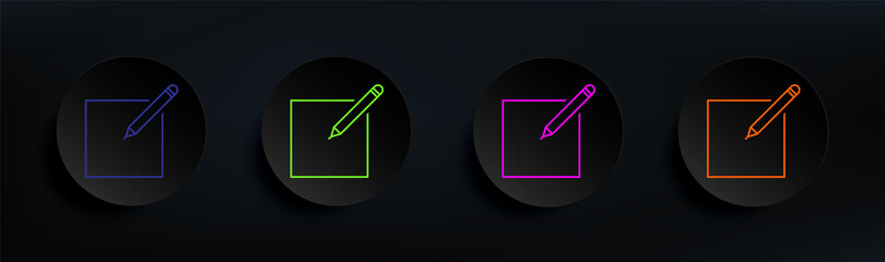 Poster - paper and pencil dark badge color set. Simple thin line, outline vector of material icons for ui and ux, website or mobile application