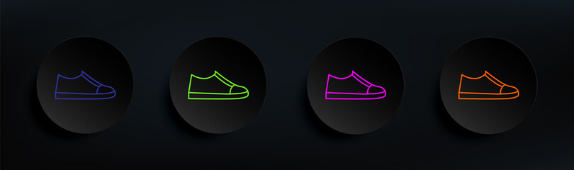 Sticker - shoes dark badge color set. Simple thin line, outline vector of clothes icons for ui and ux, website or mobile application