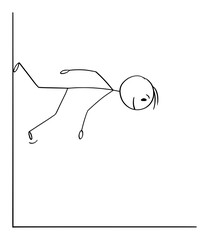 Poster - Vector cartoon stick figure illustration of man or businessman walking down on vertical wall. Concept of creativity and individuality.