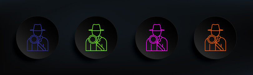 Poster - detective dark badge color set. Simple thin line, outline vector of crime investigation icons for ui and ux, website or mobile application