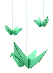 Wall Mural - A hanging origami birds isolated white