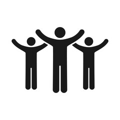 People with raised arms icon. Winners silhouette. Success teamwork concept. Hands up vector illustration. Leadership black symbol. Fans sign. Business people celebrating victory.