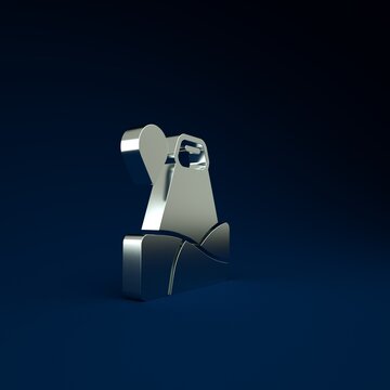 Silver Map pointer with mountain icon isolated on blue background. Mountains travel icon. Minimalism concept. 3d illustration 3D render.