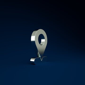 Silver Map pin icon isolated on blue background. Navigation, pointer, location, map, gps, direction, place, compass, search concept. Minimalism concept 3d illustration 3D render