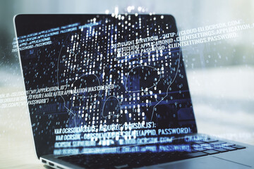 Leinwandbilder - Creative code skull sketch on modern laptop background, theft of personal data and malware concept. Multiexposure