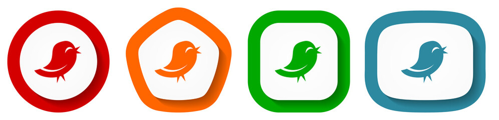 Fototapete - Twitter vector icon set, flat design vector illustration in 4 colors options for webdesign and mobile applications
