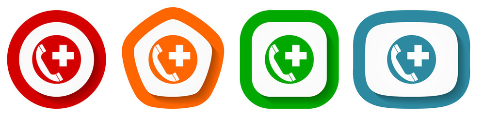 Aufkleber - Emergency call vector icon set, flat design vector illustration in 4 colors options for webdesign and mobile applications