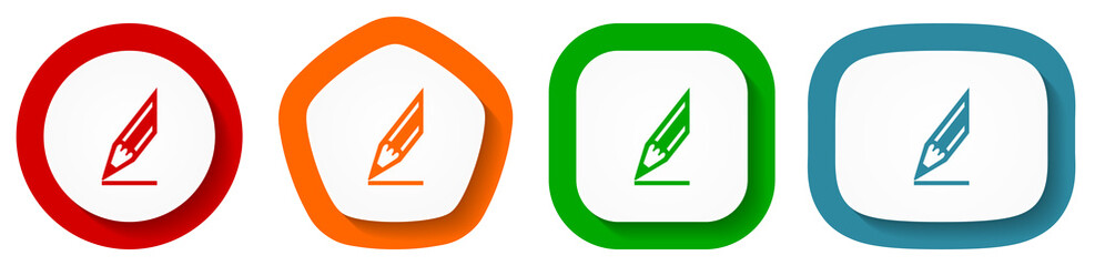 Leinwandbilder - Pencil vector icon set, flat design vector illustration in 4 colors options for webdesign and mobile applications