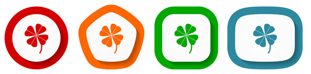 Aufkleber - Four-leaf clover vector icon set, flat design vector illustration in 4 colors options for webdesign and mobile applications