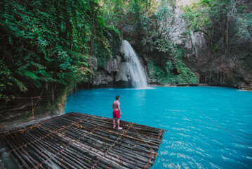 The azure Kawasan waterfall in cebu. The maining attraction on the island. Concept about nature and wanderlust traveling