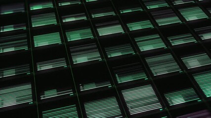 Poster - Futuristic elements, battery charging process visualization. Animation. Colorful panel with rows of many elements being charged, abstract digital background, seamless loop.
