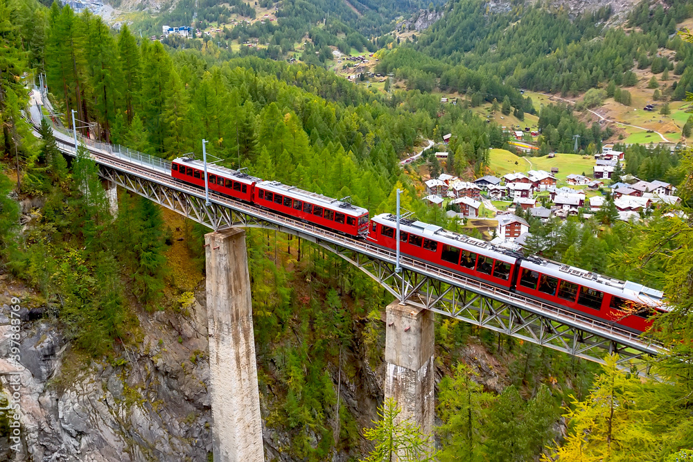 Zermatt, Switzerland. Gornergrat train - obrazy, fototapety, plakaty 